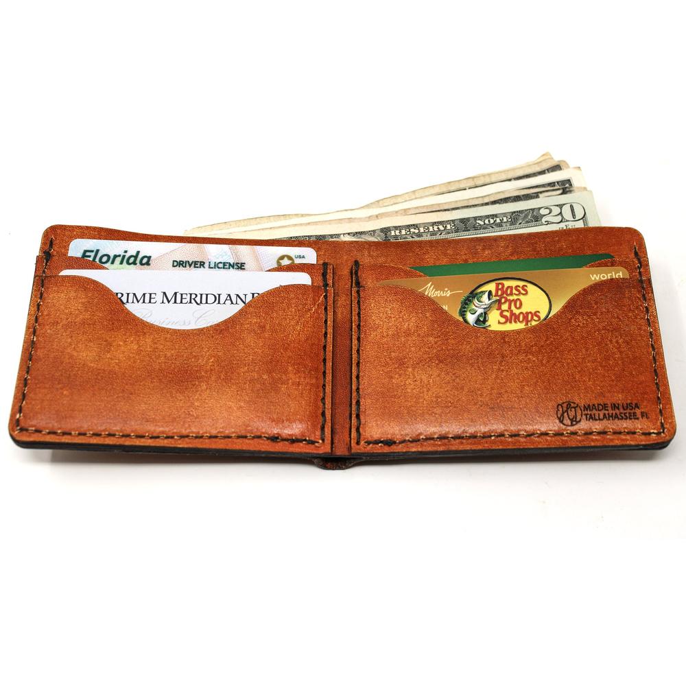 Handcrafted Whitetail Glance Leather Bill Fold Wallet - Made to Order in USA